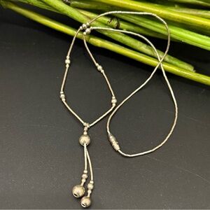 Vintage Unsigned Sterling Liquid Silver Tassel Pendant Ball Beads Necklace 3g.
